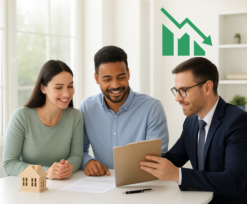Couple exploring mortgage options as interest rates drop in 2025